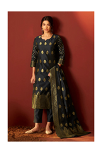 Black Silk Blend Jacquard Zari Work Kurta Set With Dupatta For Women