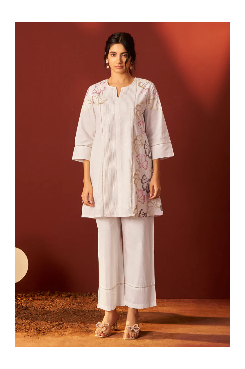 Off White Pure Cotton Embroidered Co-Ord Set