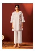 Off White Pure Cotton Embroidered Co-Ord Set