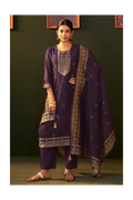 Purple Jacquard Silk Blend Straight Kurta Set with Dupatta