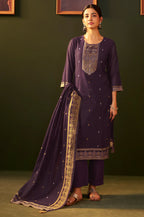 Purple Jacquard Silk Blend Straight Kurta Set with Dupatta