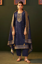 Purple Jacquard Silk Blend Straight Kurta Set with Dupatta