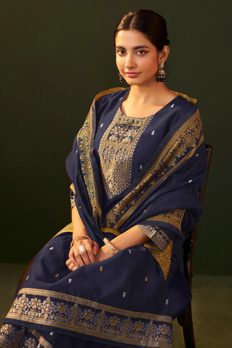 Purple Jacquard Silk Blend Straight Kurta Set with Dupatta
