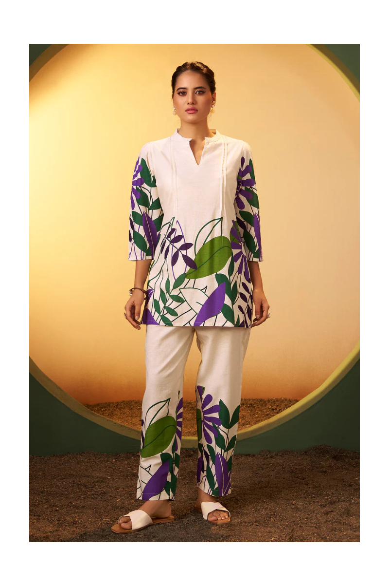 Off White Pure Cotton Floral Printed Co-Ord Set