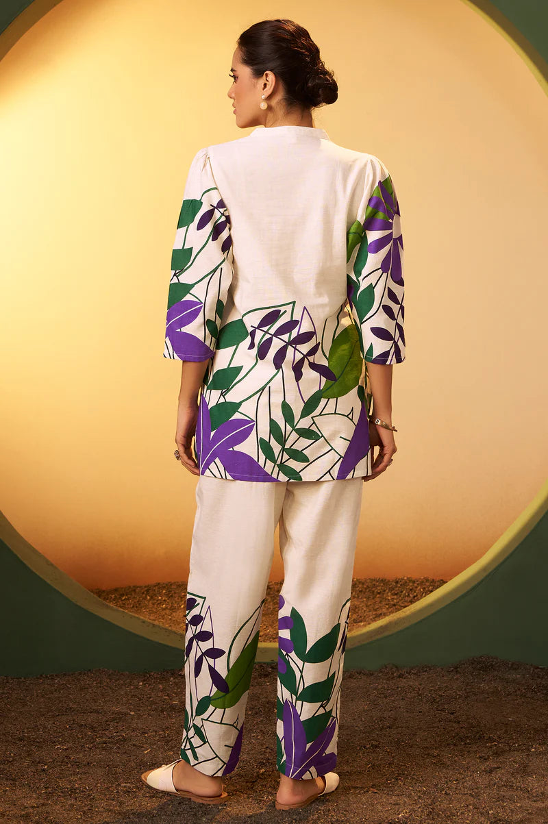 Off White Pure Cotton Floral Printed Co-Ord Set