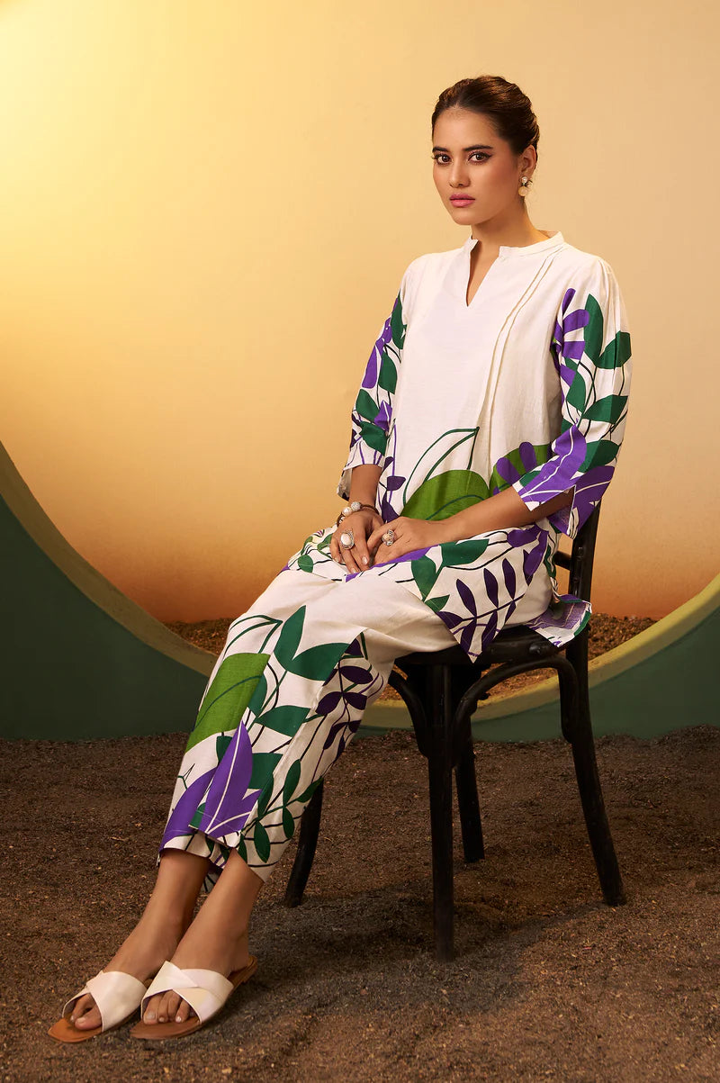Off White Pure Cotton Floral Printed Co-Ord Set
