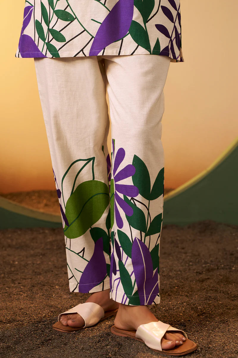 Off White Pure Cotton Floral Printed Co-Ord Set