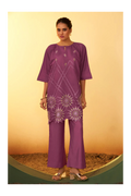 Dusty Pink Embroidered Flared Roman Silk Co-ord Set