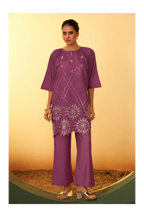 Dusty Pink Embroidered Flared Roman Silk Co-ord Set
