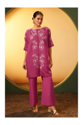 Light Pink Embroidered Flared Roman Silk Co-ord Set