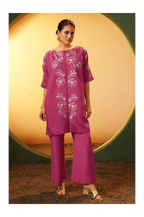 Light Pink Embroidered Flared Roman Silk Co-ord Set