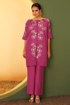 Light Pink Embroidered Flared Roman Silk Co-ord Set