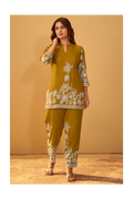 Mustard Rayon Floral Printed Co-Ord Set For Women