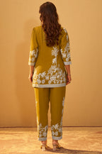 Mustard Rayon Floral Printed Co-Ord Set For Women