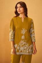 Mustard Rayon Floral Printed Co-Ord Set For Women