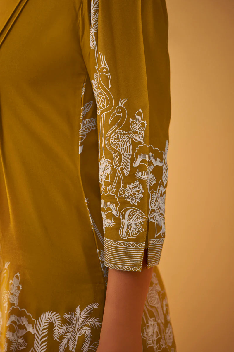 Mustard Rayon Floral Printed Co-Ord Set For Women