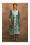 Dusty Green Jacquard Art Silk Straight Kurta Set with Cotton Bottom & Silk Blend Dupatta