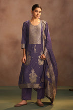 Lilac Jacquard Art Silk Straight Kurta Set with Cotton Bottom & Silk Blend Dupatta