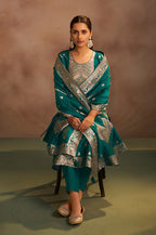 Rama Green Jacquard Art Silk Straight Kurta Set with Dupatta