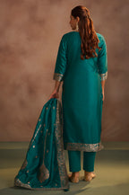 Rama Green Jacquard Art Silk Straight Kurta Set with Dupatta
