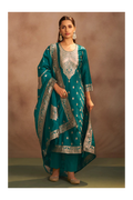 Rama Green Jacquard Art Silk Straight Kurta Set with Dupatta