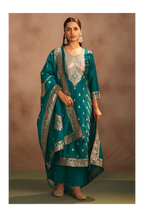 Rama Green Jacquard Art Silk Straight Kurta Set with Dupatta