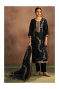Black Jacquard Art Silk Straight Kurta Set with Cotton Bottom & Silk Blend Dupatta