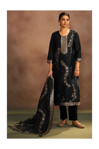 Black Jacquard Art Silk Straight Kurta Set with Cotton Bottom & Silk Blend Dupatta