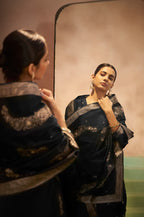 Black Jacquard Art Silk Straight Kurta Set with Cotton Bottom & Silk Blend Dupatta