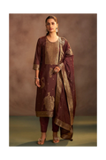 Brown Jacquard Art Silk Straight Kurta Set with Cotton Bottom & Silk Blend Dupatta