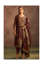 Brown Jacquard Art Silk Straight Kurta Set with Cotton Bottom & Silk Blend Dupatta