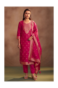 Rani Jacquard Art Silk Straight Kurta Set with Cotton Bottom & Silk Blend Dupatta