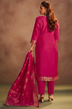 Rani Jacquard Art Silk Straight Kurta Set with Cotton Bottom & Silk Blend Dupatta