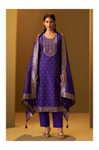Navy Blue Jacquard Art Silk Straight Kurta Set with Cotton Bottom & Silk Blend Dupatta