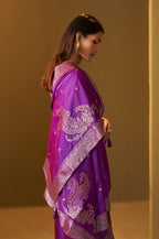 Purple Jacquard Art Silk Straight Kurta Set with Cotton Bottom & Silk Blend Dupatta