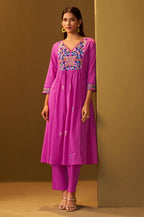 Orange Pure Cotton Embroidered Kurta Set with Dupatta