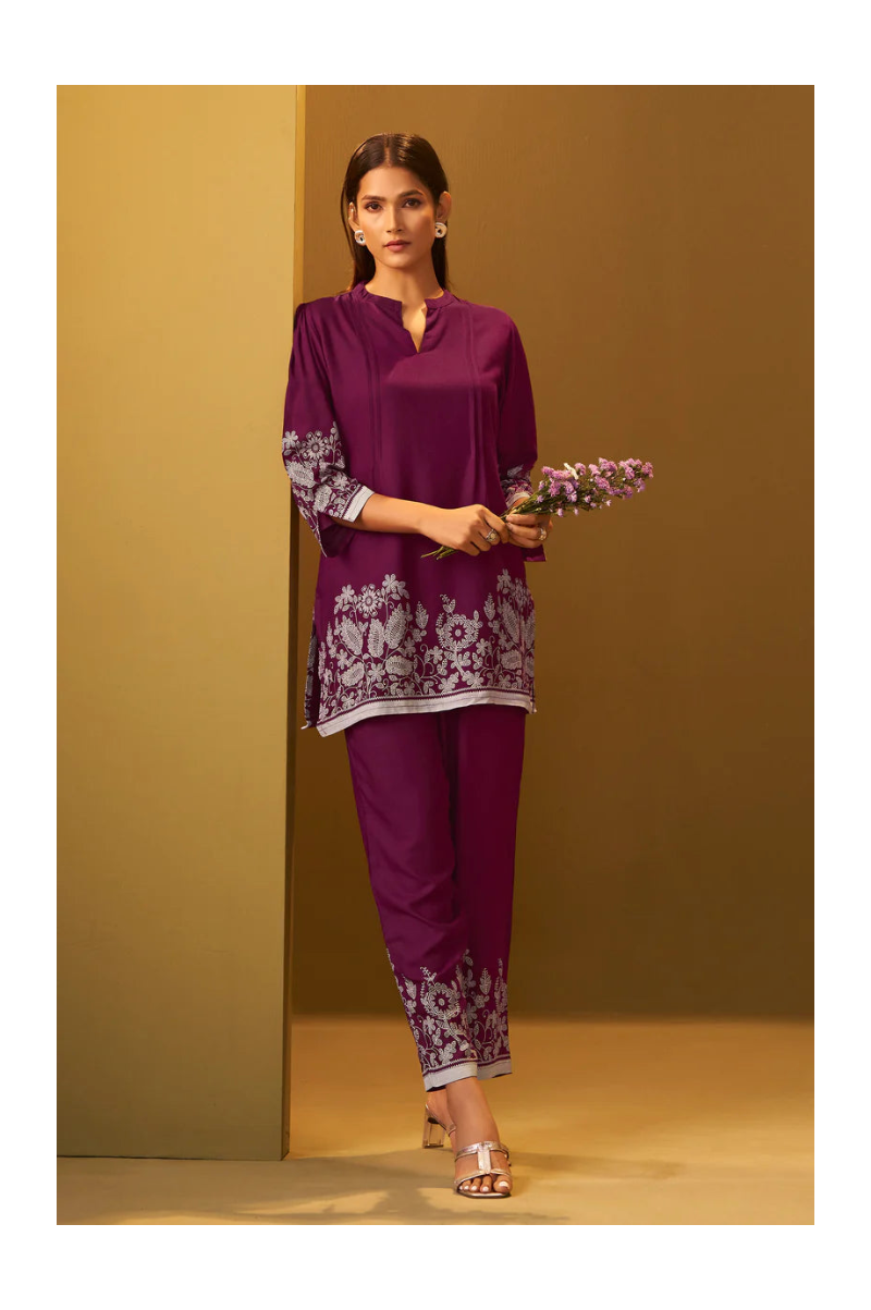 Maroon Rayon Floral Printed Co-Ord Set