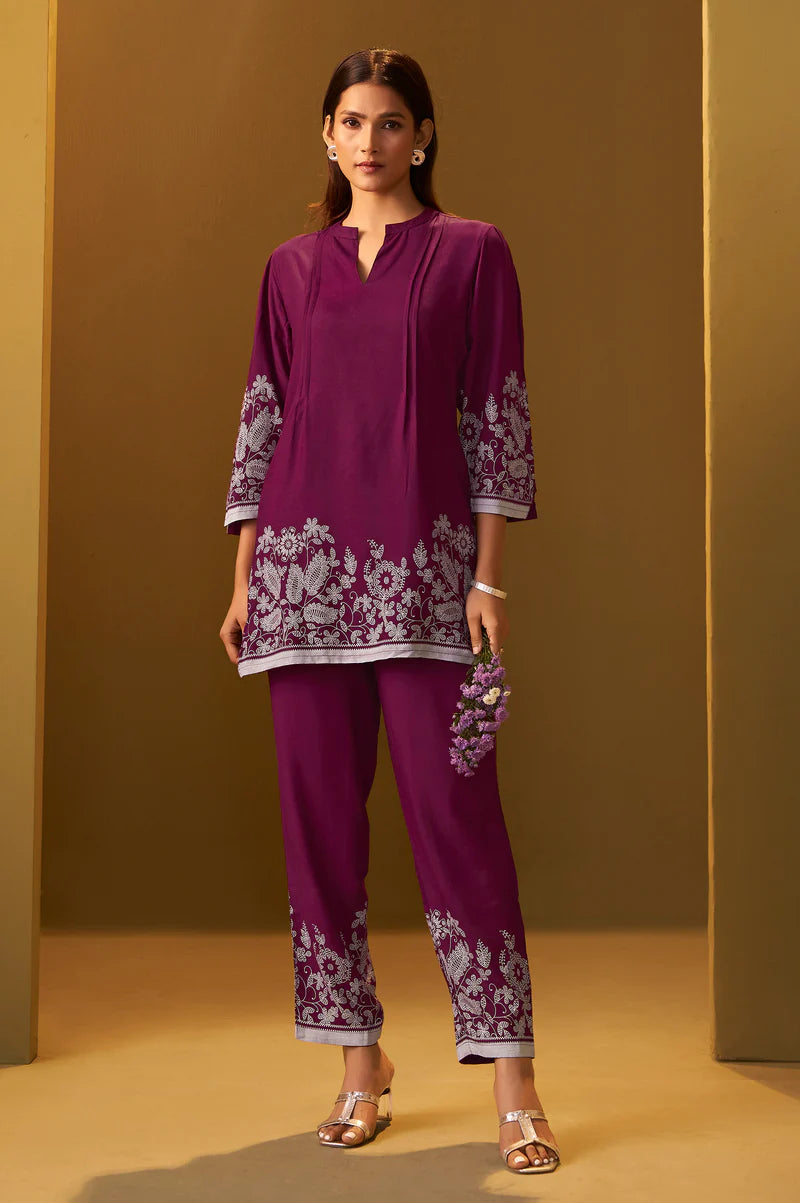 Maroon Rayon Floral Printed Co-Ord Set