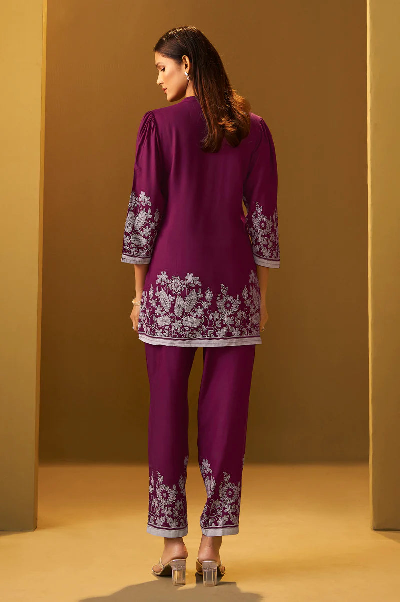 Maroon Rayon Floral Printed Co-Ord Set