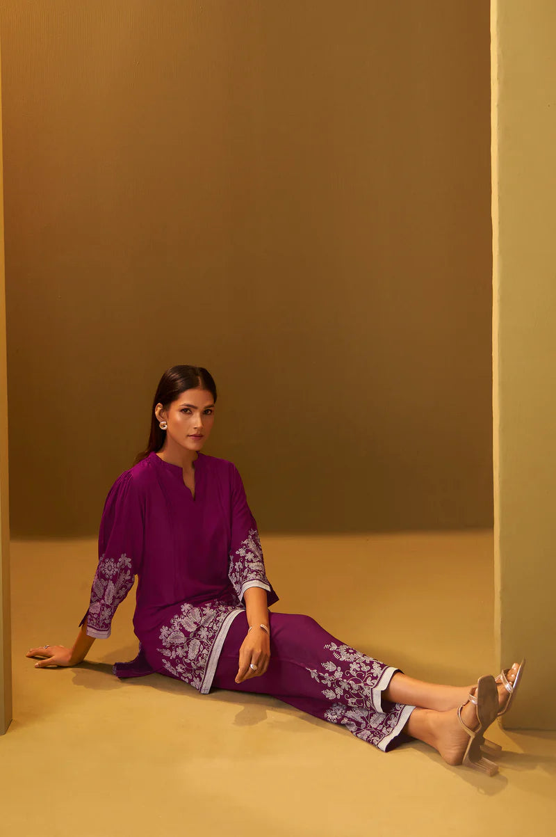 Maroon Rayon Floral Printed Co-Ord Set