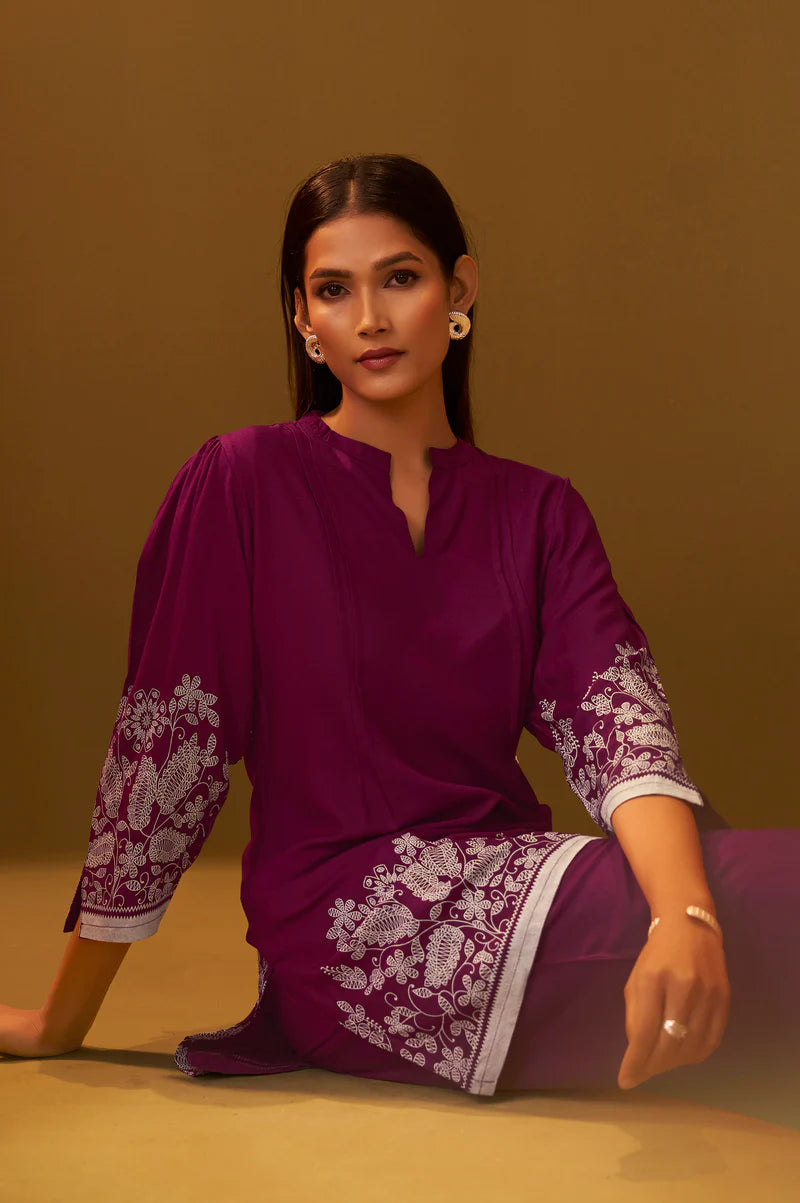 Maroon Rayon Floral Printed Co-Ord Set