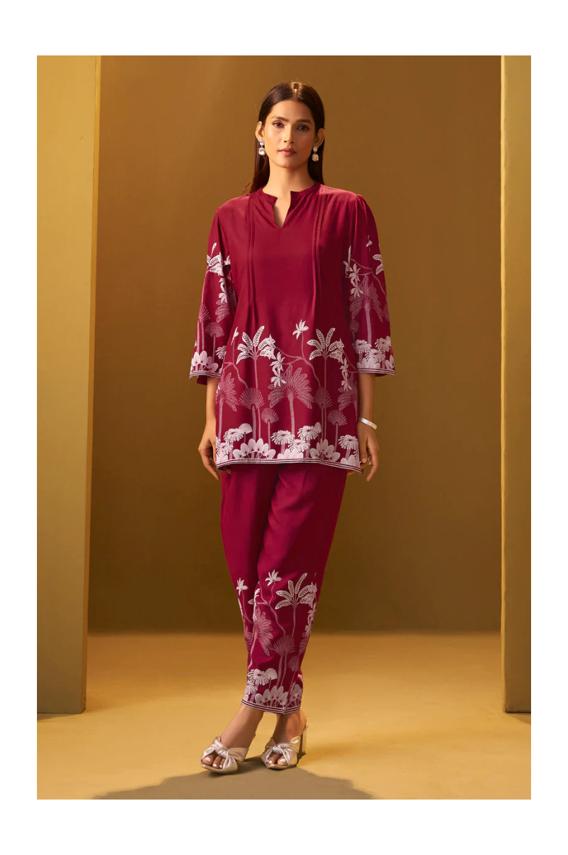 Red Rayon Floral Printed Co-Ord Set
