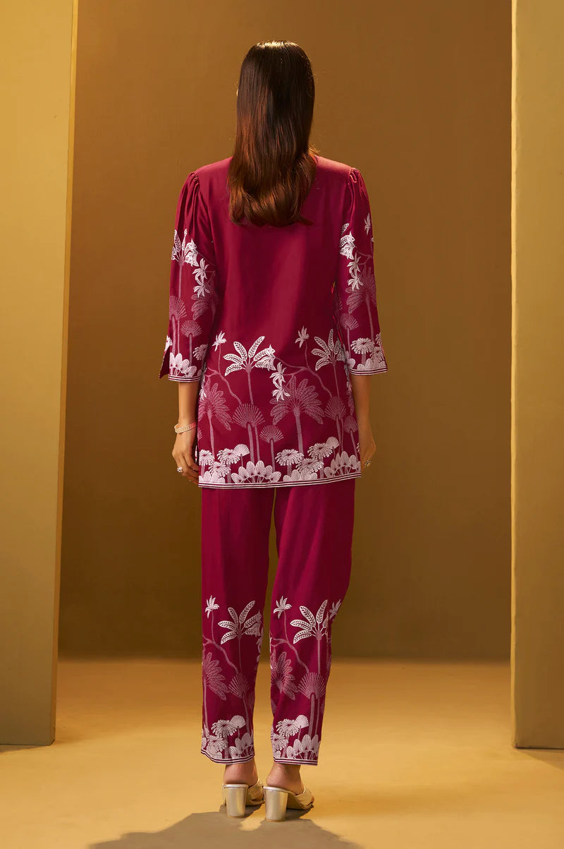 Red Rayon Floral Printed Co-Ord Set