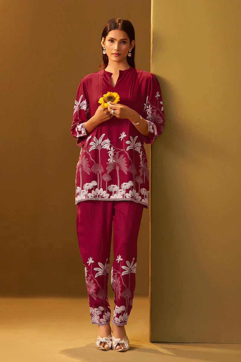 Red Rayon Floral Printed Co-Ord Set