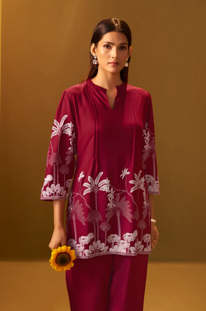 Red Rayon Floral Printed Co-Ord Set