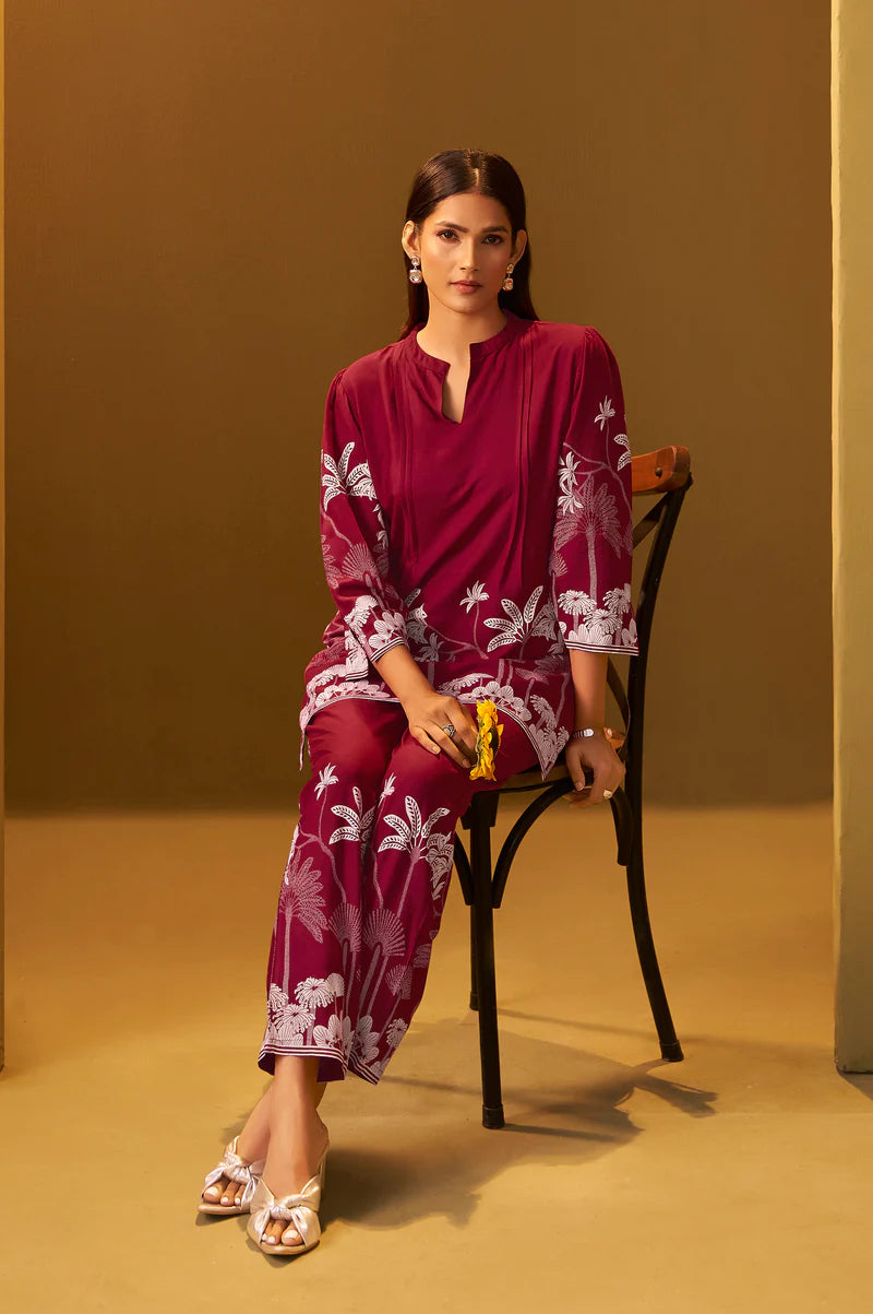 Red Rayon Floral Printed Co-Ord Set