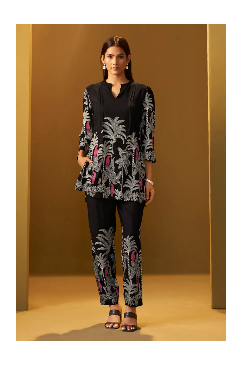 Black Rayon Floral Printed Co-Ord Set
