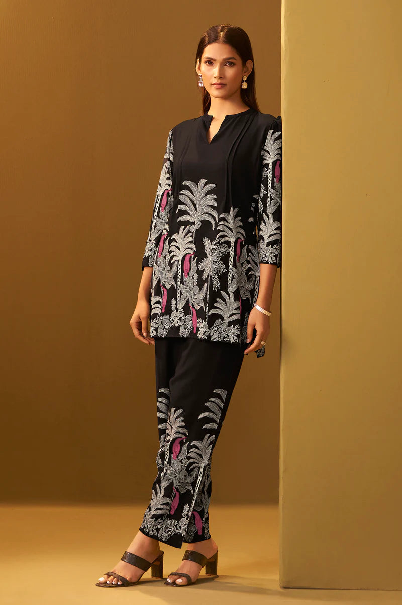 Black Rayon Floral Printed Co-Ord Set