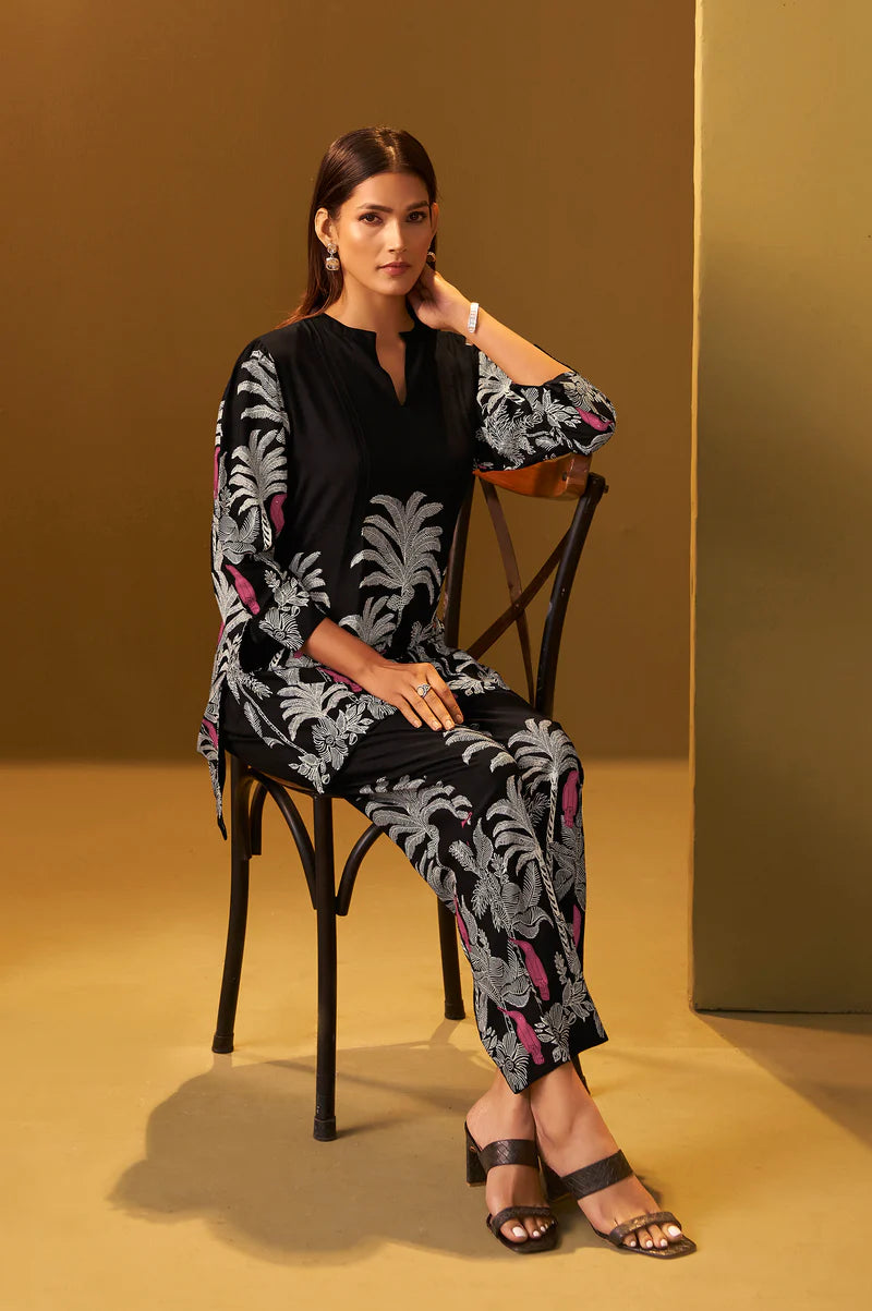 Black Rayon Floral Printed Co-Ord Set
