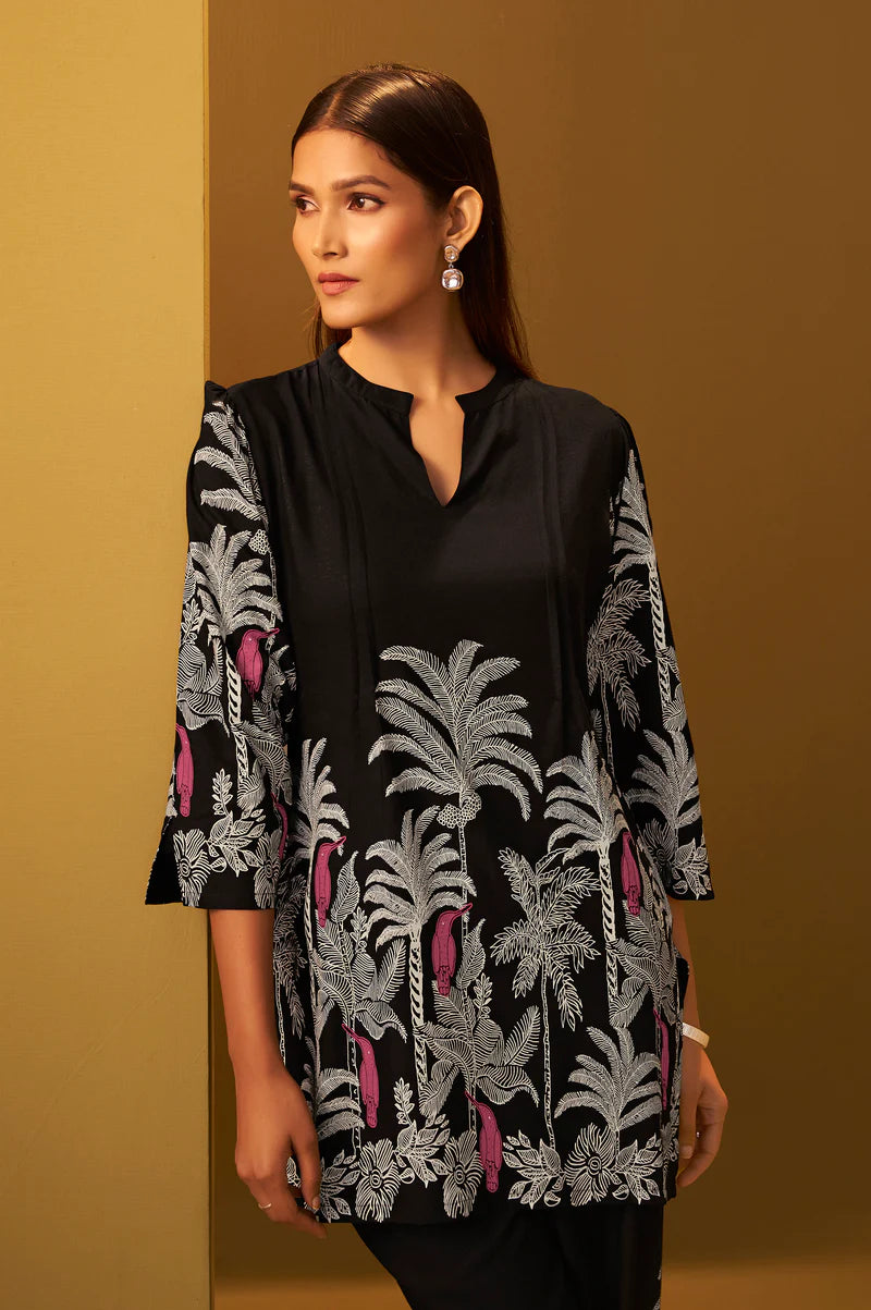 Black Rayon Floral Printed Co-Ord Set